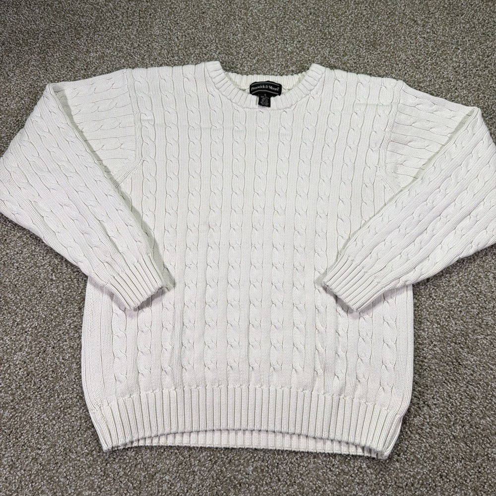 Vintage Ivory Cable Knit Sweater Men XL 90s 100% Cotton Preswick And Moore